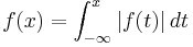 
f(x) = \int_{-\infty}^{x}|f(t)|\, dt 
