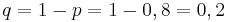 {\displaystyle q}=1-{\displaystyle p}=1-0,8=0,2
